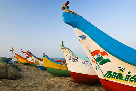 Fishing boats on Marina Beach, Chennai, Madras, India, South Asia