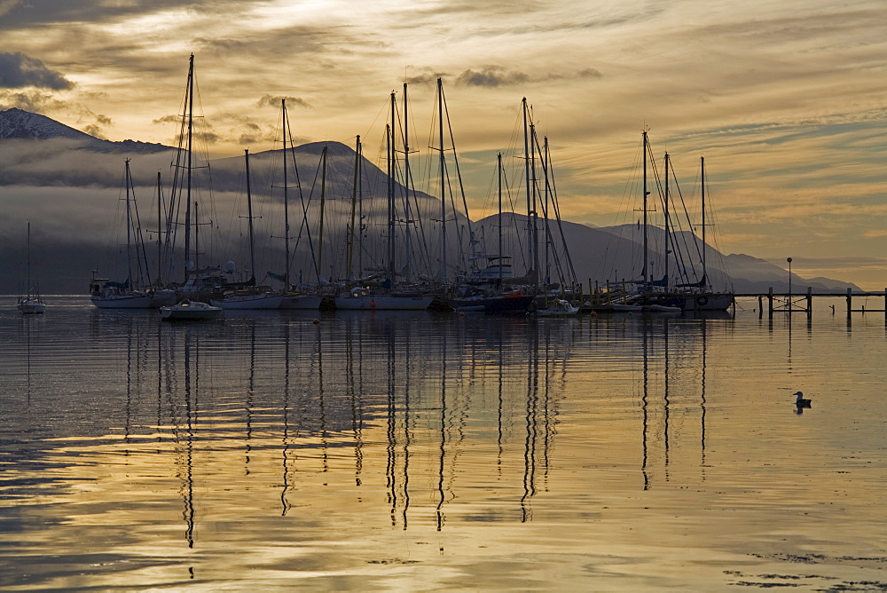 Yacht harbor, Ushuaia, most southerly town of the world, Tierra del Fuego, Argentina, South America