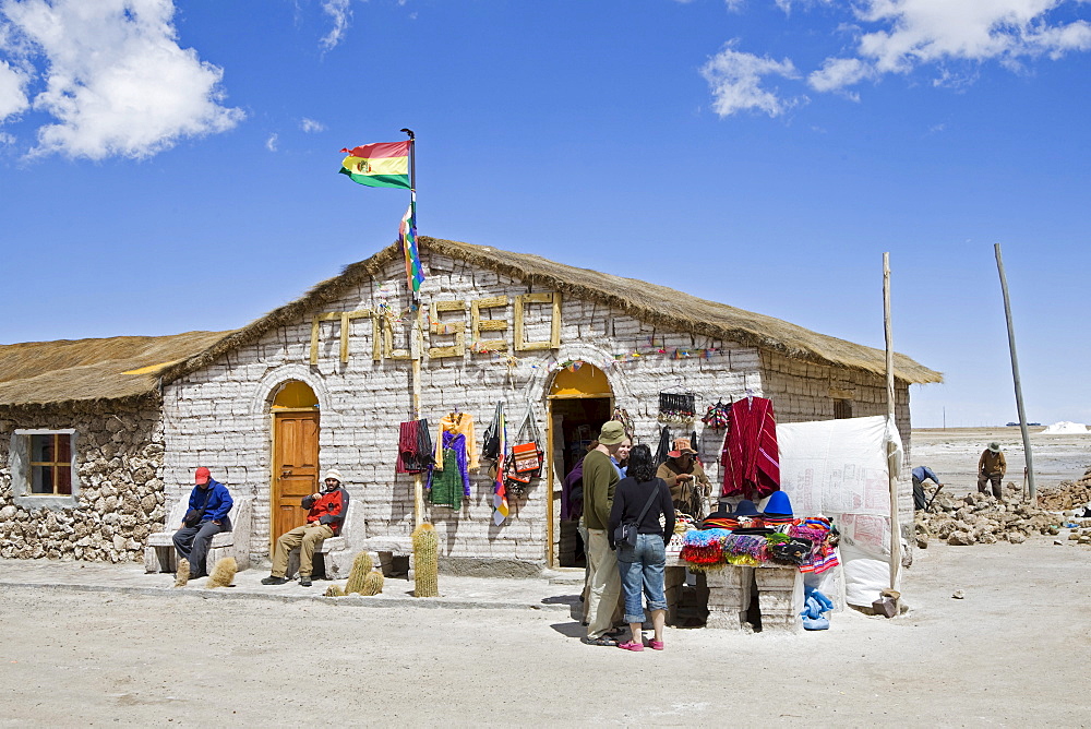 Stall at the village marginally, salt lake Salar de Uyuni, Altiplano, Bolivia, South America