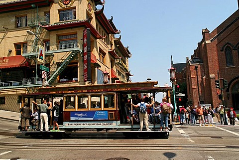 Cable Car in Chinatown, San Francisco, California, North America, USA