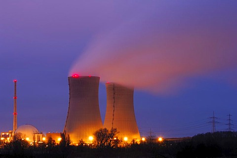 Nuklear power station in the evening, Grafenrheinfeld, Unterfranken, Bavaria, Germany