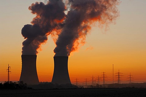 Nuklear power station in the morning, Grafenrheinfeld, Unterfranken, Bavaria, Germany