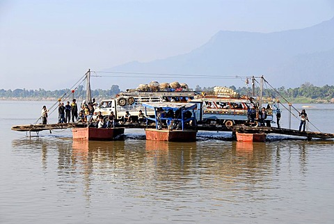 Adventurous ferry for cars across the Mekong River Champasak Laos