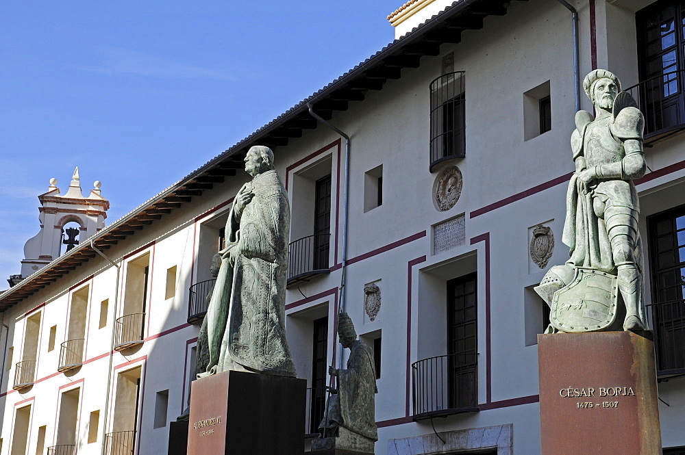 Statues of the Borgia or Borja noble family (House of Borgia), Gandia, Costa Blanca, Valencia Province, Spain