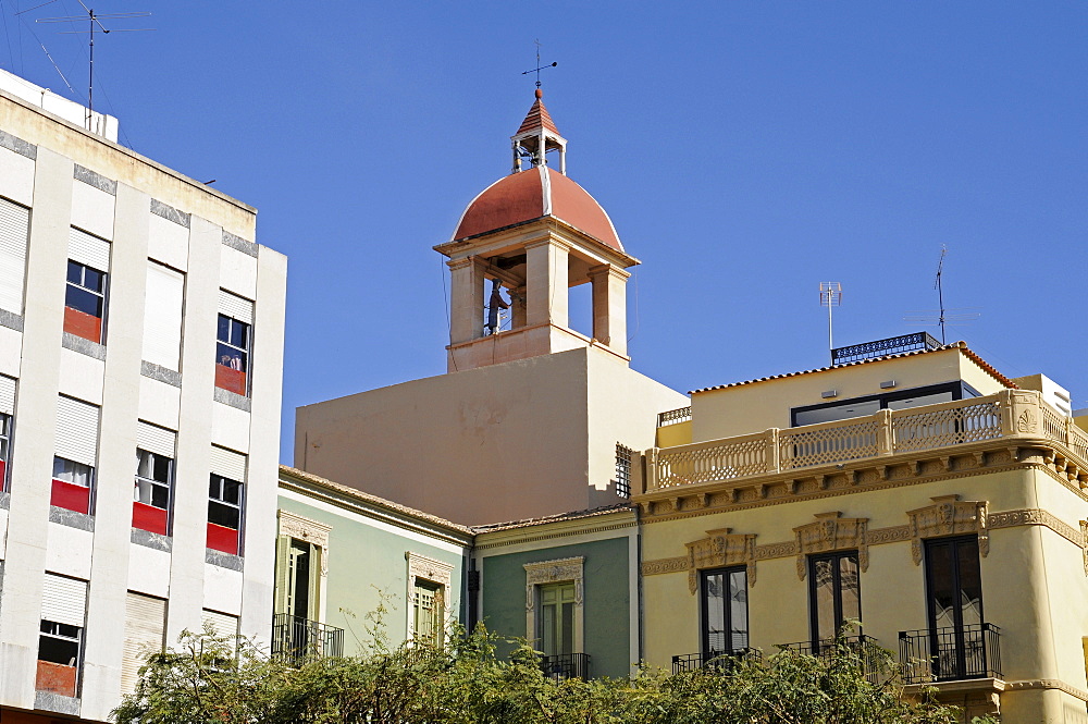 Calendura Tower, clock with figures, Elche, Elx, Alicante, Costa Blanca, Spain