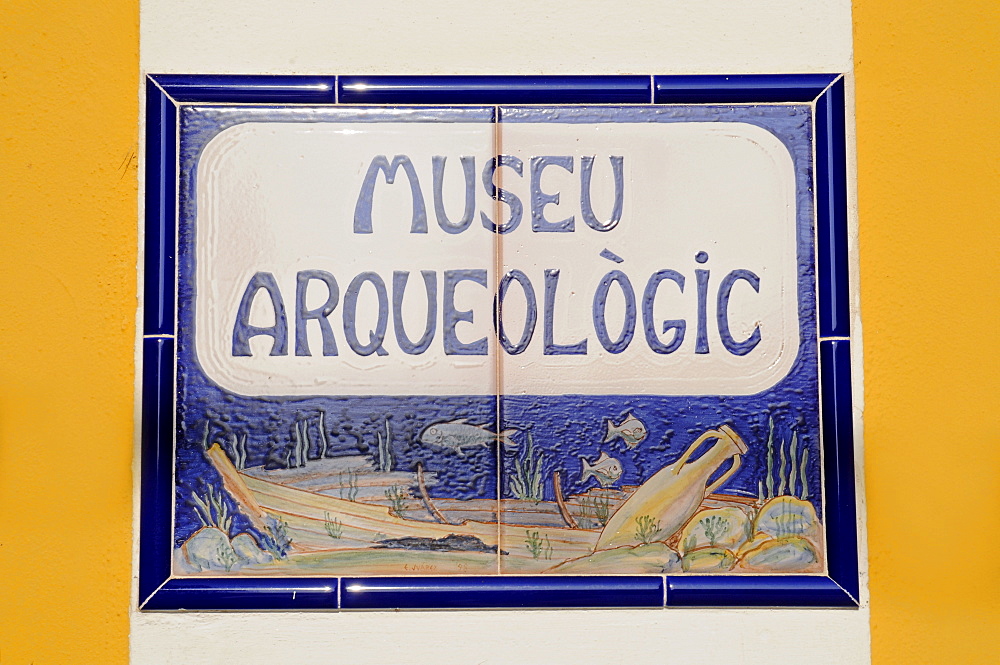 Sign, Spanish tiles, Archaeological Museum, Calpe, Alicante, Costa Blanca, Spain