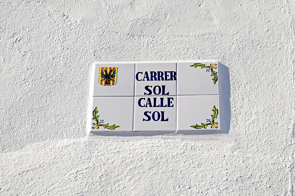 Road sign, Sun Street, Spanish tiles, Altea, Alicante, Costa Blanca, Spain