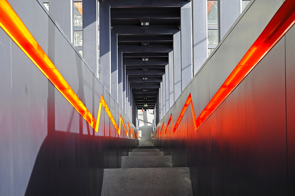 Steep stairs, steps, escalator, Zeche Zollverein, Zollverein Coal Mine Industrial Complex, Essen, North Rhine-Westphalia, Germany, Europe