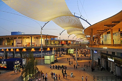 Sunshade, Pavilions, dusk, evening mood, Expo 2008, World Fair, Zaragoza, Aragon, Spain, Europe