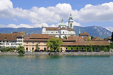 Aare River, St. Ursen, cathedral, Solothurn, Switzerland, Europe