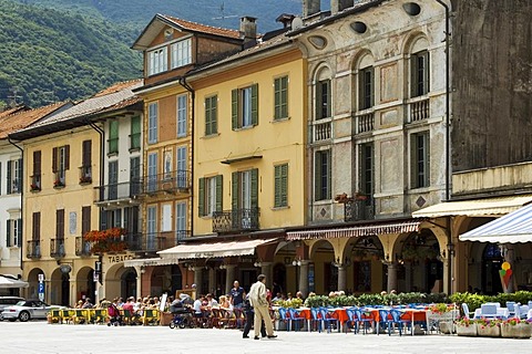 Cannobio at the Lago Maggiore Piedmont Piemonte Italy cafe bars at the promenade