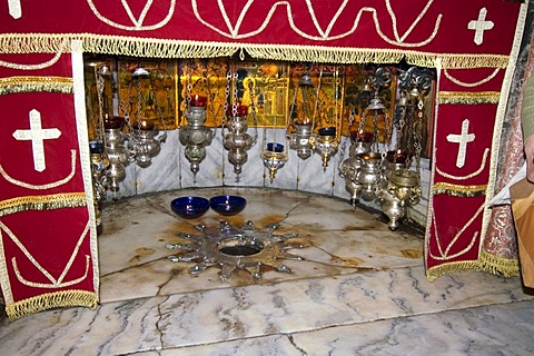 Israel Bethlehem Bet Lehem nativity church grotto where Jesus was born with the star of Bethlehem