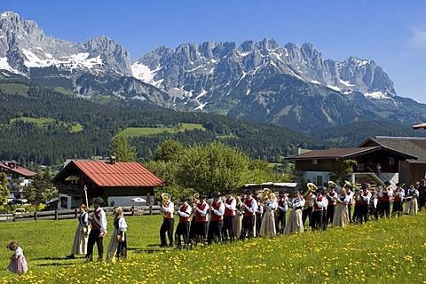 Corpus Christi Procession in Ellmau at the Wilden Kaiser near Scheffau Tyrol Austria