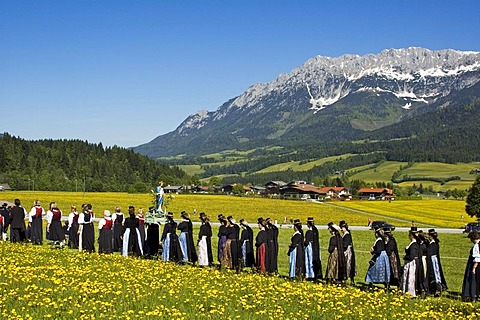 Corpus Christi Procession in Ellmau at the Wilden Kaiser near Scheffau Tyrol Austria