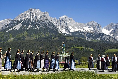 Corpus Christi Procession in Ellmau at the Wilden Kaiser near Scheffau Tyrol Austria