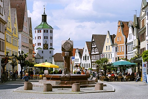 Guenzburg Bavarian Swabia Germany market square with Unteres Tor lower gate