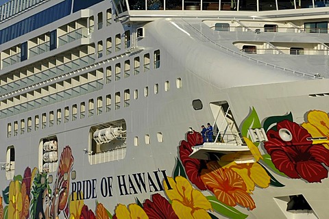 Cruise Liner Pride of Hawaii leaves the big shipyard Meyer-Werft at Papenburg on the river Ems Lower Saxony Germany