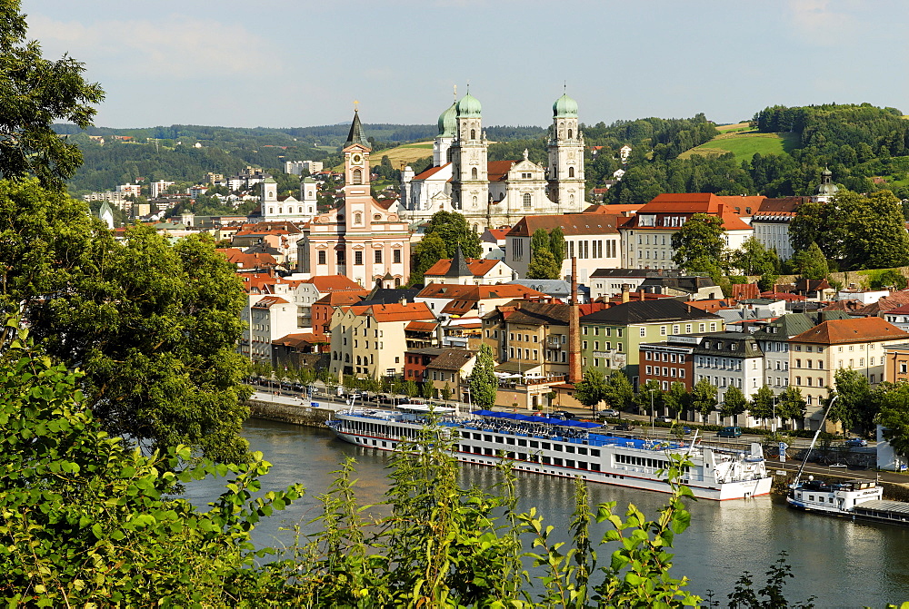 Passau with cathedral St Stephan upon the river Danube Lower Bavaria Germany