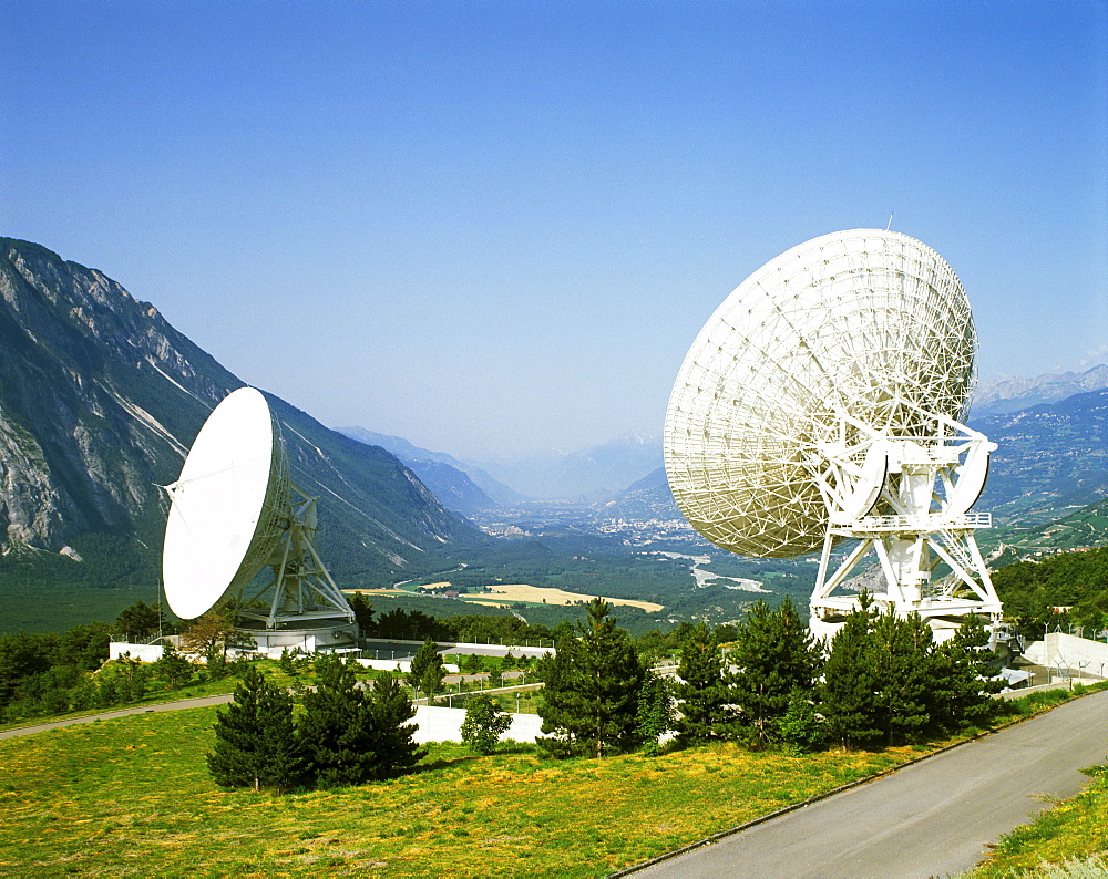 Ground communication station, near Leuk, canton of Wallis, Valais, Switzerland, Europe