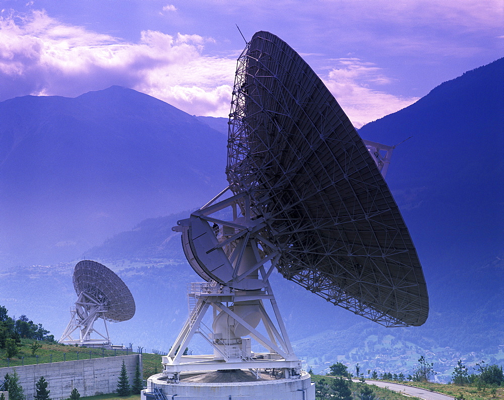 Ground communication station, near Leuk, canton of Wallis, Valais, Switzerland, Europe