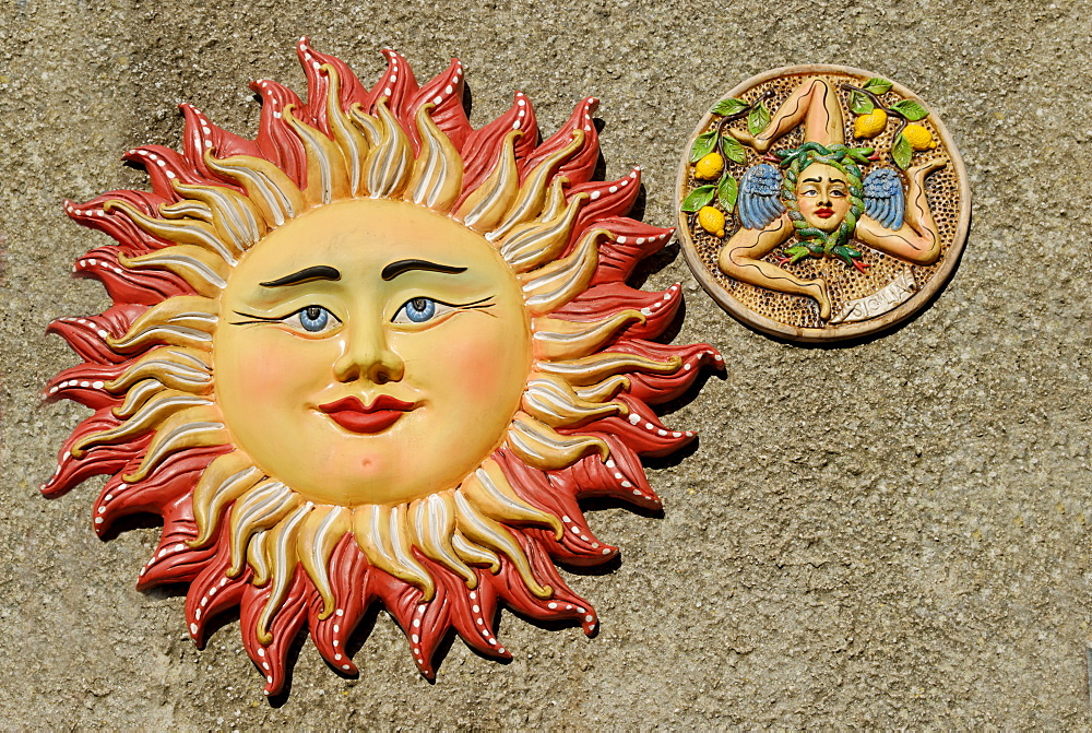 Sun ceramic andTrinakria Erice Sicily Italy