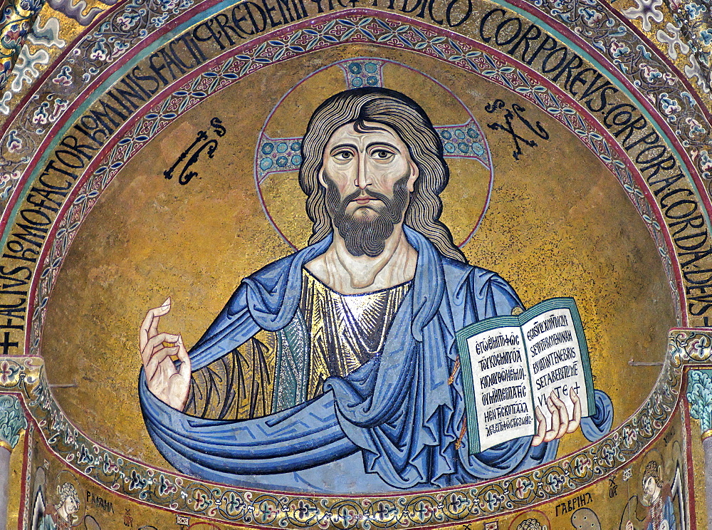 Christ Pantocrator apse cathedral San Salvatore Cefalu Sicily Sicilia Italy Italia