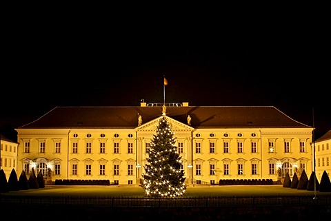 Castle Bellevue, domicile of the Federal President, with christmas tree, Berlin, Germany