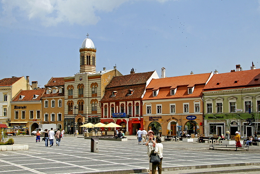 Orthodox Church and historic buildings in the centre of Brasov, Transylvania, Romania, Europe