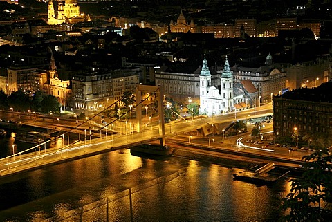 Panoramic view of Erzsebet Bridge or Elisabeth Bridge from Gellert Hill, Budapest, Hungary, Europe