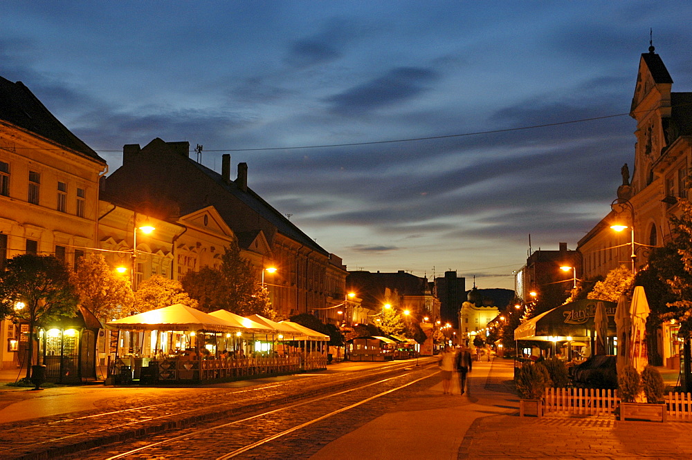 Main street at night, Kosice, Slovakia, Slovak Republic