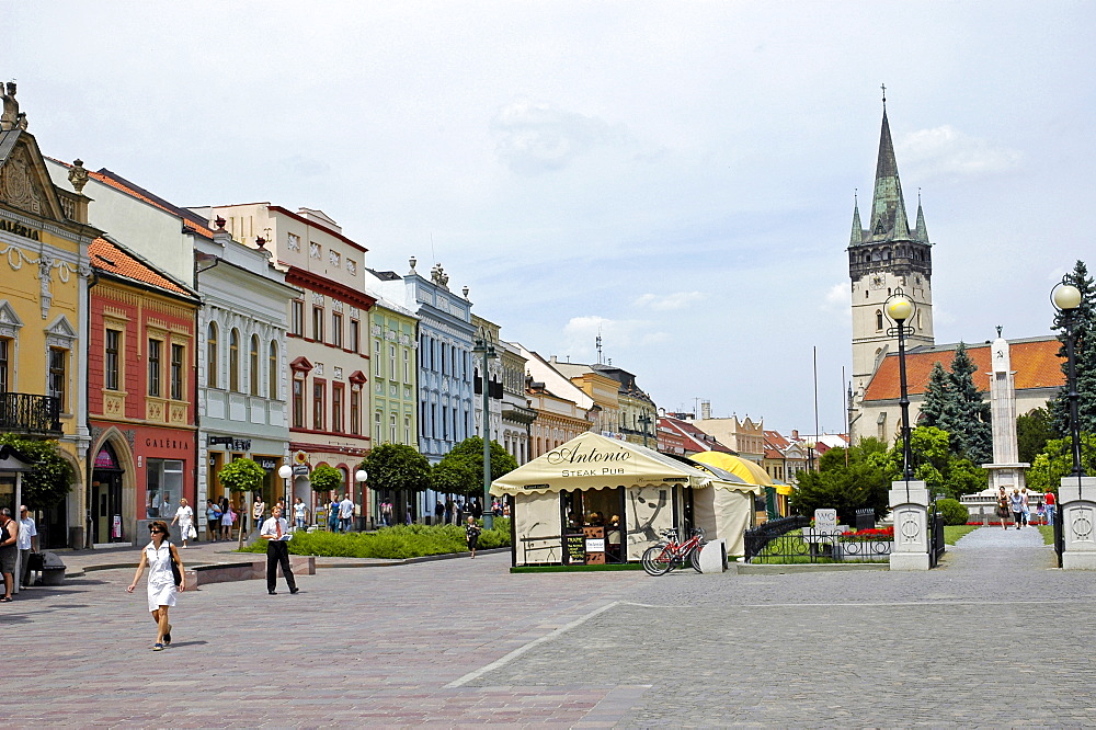 Main street with Cathedral of St. Nicolas, Presov, Slovakia, Slovak Republic