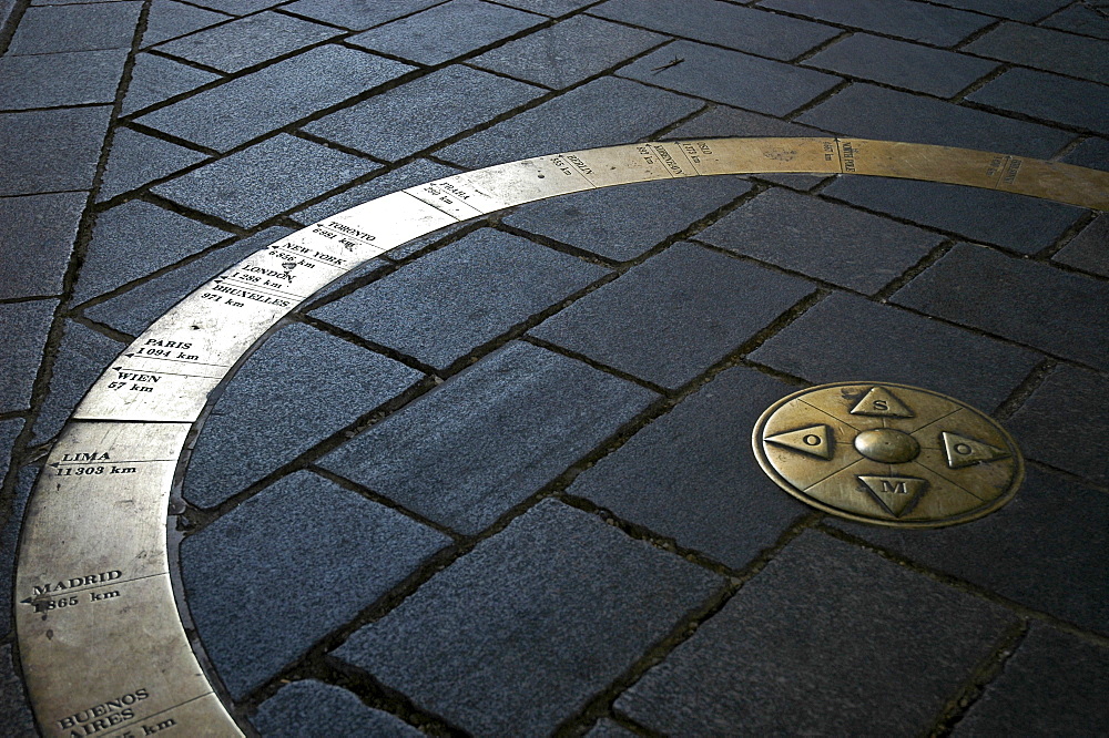 World circle, marking of distances at the Michaelsgate, Bratislava, Slovakia