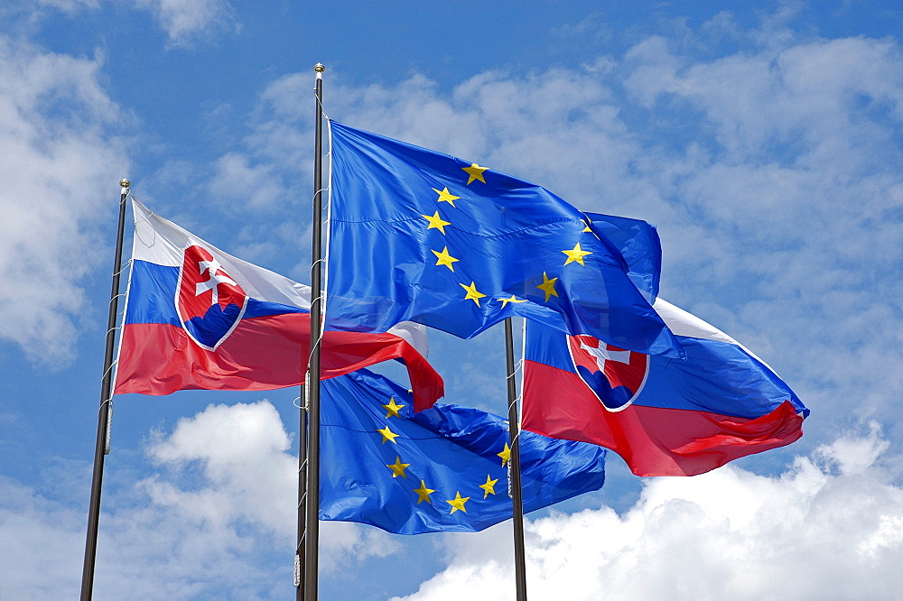 Slovakian and European Union flags, Bratislava, Slovakia