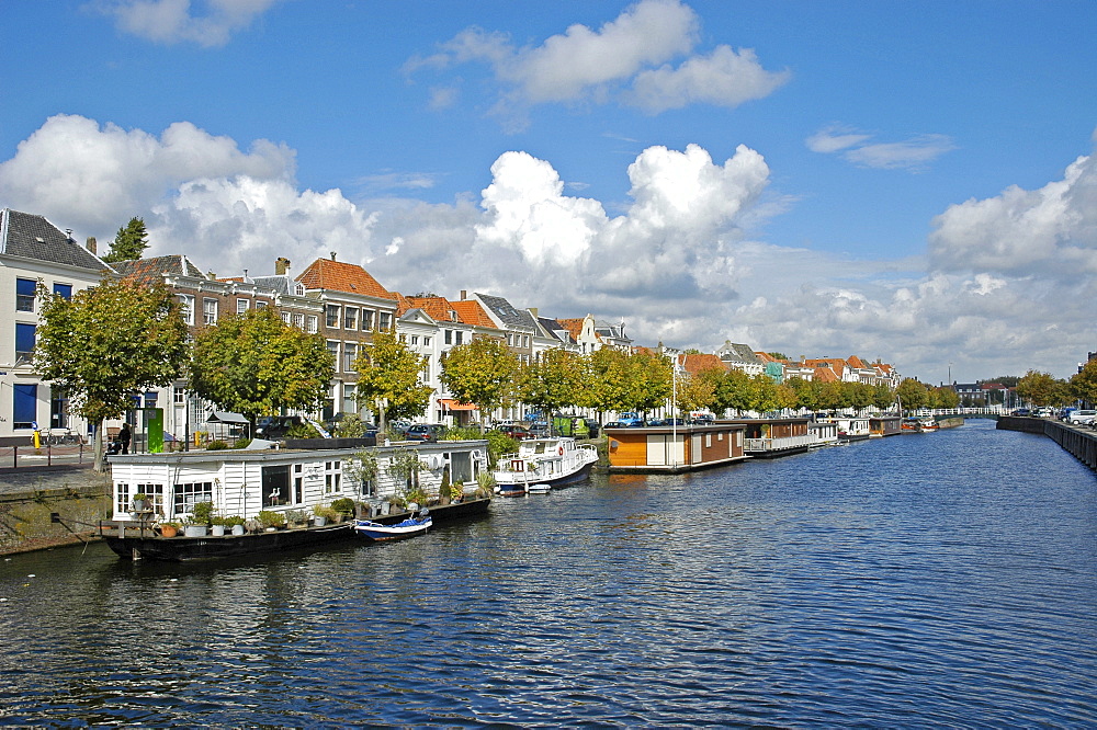 Canal with house boat, Middelburg Zeeland Holland the Netherlands