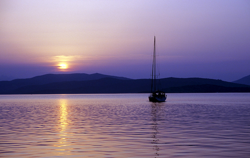 Sailboat at sunset, Greece, Europe