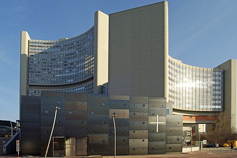 Modern church in front of the UNO City Vienna Austria