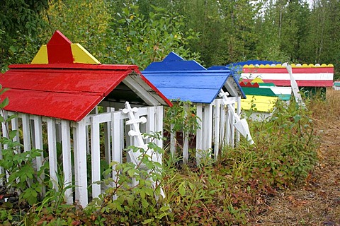 The russian orthodox cementary in the village of Eklutna Alaska USA