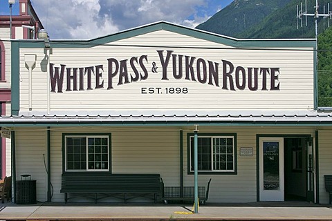 Historical wooden buildings in the gold rush town of Skagway Alaska USA