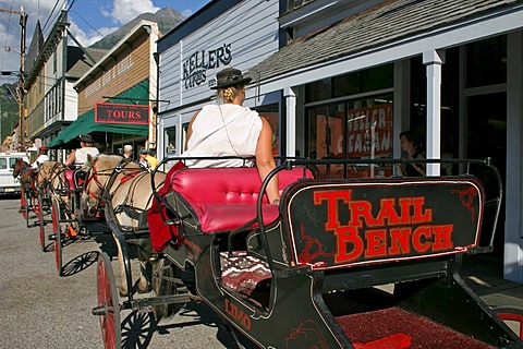 Horse drawn carriage for a sightseeing of the gold rush town of Skagway Alaska USA