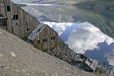 The wooden buildings of the Venus Mill, the buildings housed a tramway for the ore British Columbia Canada