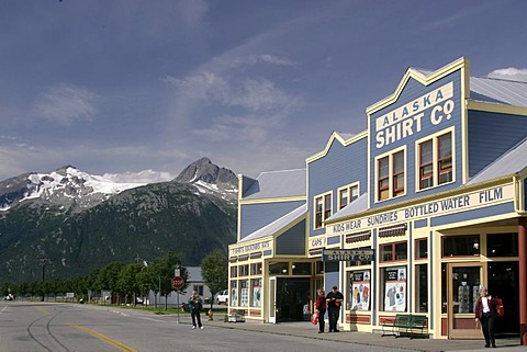 Historical wooden buildings in the gold rush town of Skagway Alaska USA