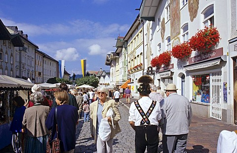 Market for pottery in Marktstrasse in city of Bad Tolz Bavaria Germany