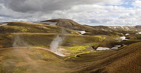 Geothermal zone Storihver on the hiking treck Laugavegur Fjallbak National Park Iceland
