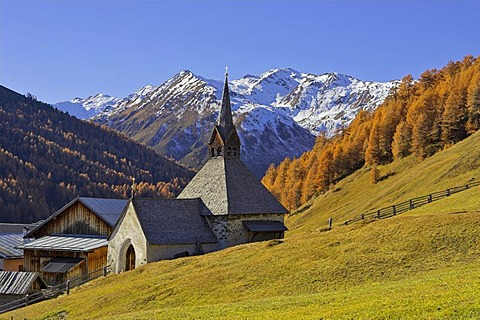 Gotic church St.Nikolaus, mountain village Rojen (2000m), South Tyrol, Italy