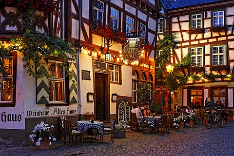 A cosy restaurant called Old House, Bacharach on the Rhine, Rheinland-Pfalz, Germany