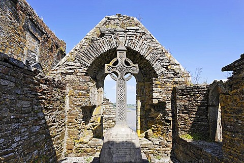 A celtic cross in the Timoleague Abbey, Cork, Ireland