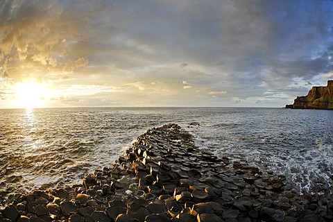 Sunset at the basalt columns of the GiantÂ¥s Causeway, Londonderry, North Ireland