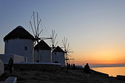 Windmills at sunset, Myconos, Greece