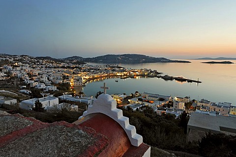 View of the old harbour and the old town of Myconos, Greece