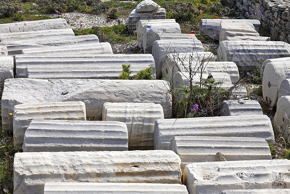 Columns from court of the house of the Poseidoniasts , Delos, Greece